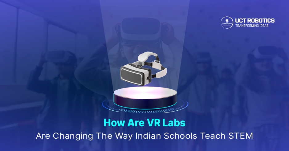 VR headset representing immersive learning in Indian STEM classrooms, symbolizing the impact of AR VR labs for science and technology education in India.